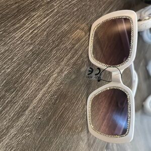White Sunglasses with Rhinestone Accents